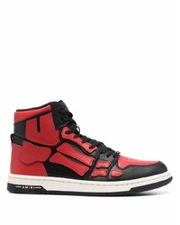 Baskets montantes en cuir rouge et noir Amiri