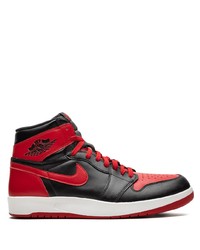 Baskets montantes en cuir rouge et noir Jordan