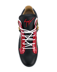 Baskets montantes en cuir rouge et noir Giuseppe Zanotti Design