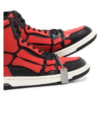 Baskets montantes en cuir rouge et noir Amiri