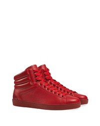 Baskets montantes en cuir rouges Gucci