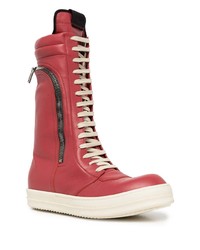 Baskets montantes en cuir rouges Rick Owens