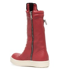 Baskets montantes en cuir rouges Rick Owens