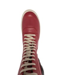 Baskets montantes en cuir rouges Rick Owens