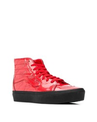 Baskets montantes en cuir rouges Vans