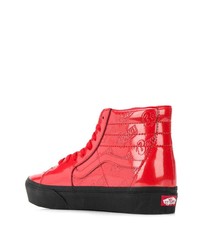 Baskets montantes en cuir rouges Vans