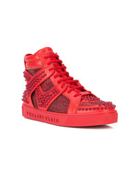 Baskets montantes en cuir rouges Philipp Plein