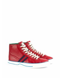 Baskets montantes en cuir rouges Gucci