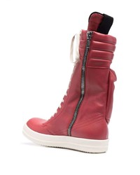 Baskets montantes en cuir rouges Rick Owens