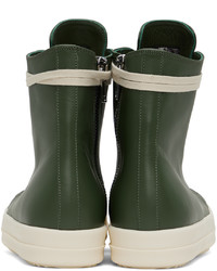 Baskets montantes en cuir vert foncé Rick Owens