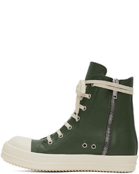 Baskets montantes en cuir vert foncé Rick Owens