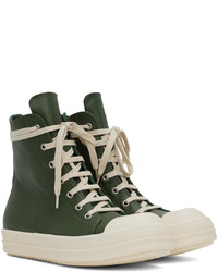 Baskets montantes en cuir vert foncé Rick Owens