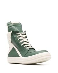 Baskets montantes en cuir vert foncé Rick Owens