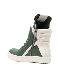 Baskets montantes en cuir vert foncé Rick Owens