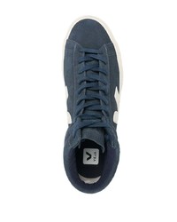 Baskets montantes en daim bleu marine et blanc Veja