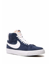 Baskets montantes en daim bleu marine et blanc Nike