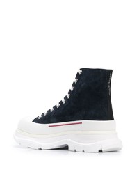 Baskets montantes en daim bleu marine et blanc Alexander McQueen