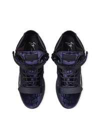 Baskets montantes en daim bleu marine Giuseppe Zanotti