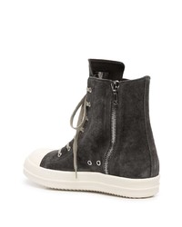 Baskets montantes en daim gris foncé Rick Owens