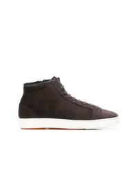 Baskets montantes en daim marron foncé Santoni