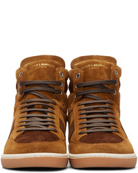 Baskets montantes en daim marron Saint Laurent