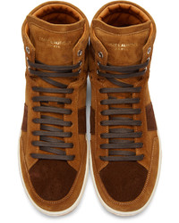 Baskets montantes en daim marron Saint Laurent