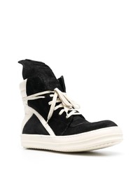 Baskets montantes en daim noires et blanches Rick Owens DRKSHDW