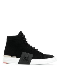 Baskets montantes en daim noires et blanches Philipp Plein