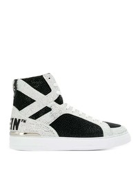 Baskets montantes en daim noires et blanches Philipp Plein