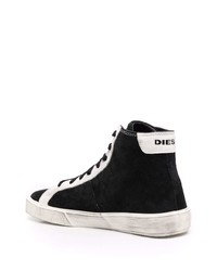 Baskets montantes en daim noires et blanches Diesel