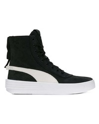 Baskets montantes en daim noires et blanches Puma