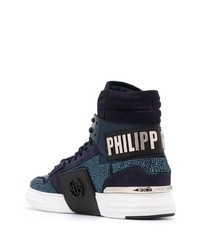 Baskets montantes en daim ornées bleu marine Philipp Plein