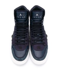 Baskets montantes en daim ornées bleu marine Philipp Plein