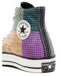 Baskets montantes en toile à carreaux multicolores Converse