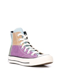 Baskets montantes en toile à carreaux multicolores Converse