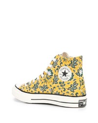 Baskets montantes en toile à fleurs jaunes Converse