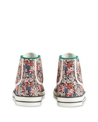 Baskets montantes en toile à fleurs multicolores Gucci