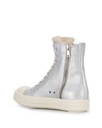 Baskets montantes en toile argentées Rick Owens DRKSHDW