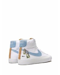 Baskets montantes en toile blanc et bleu Nike