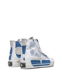 Baskets montantes en toile blanc et bleu Converse