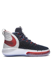Baskets montantes en toile blanc et rouge et bleu marine Nike