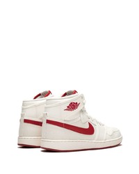 Baskets montantes en toile blanc et rouge Jordan
