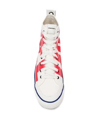 Baskets montantes en toile blanc et rouge Diesel