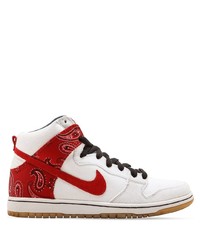 Baskets montantes en toile blanc et rouge Nike
