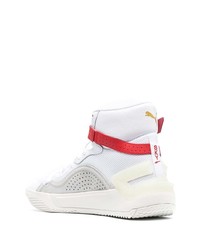 Baskets montantes en toile blanc et rouge Puma