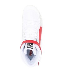 Baskets montantes en toile blanc et rouge Puma