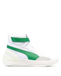 Baskets montantes en toile blanc et vert Puma
