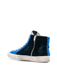 Baskets montantes en toile bleu marine et blanc Golden Goose