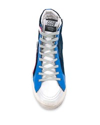 Baskets montantes en toile bleu marine et blanc Golden Goose