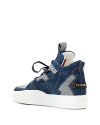 Baskets montantes en toile bleu marine Philipp Plein